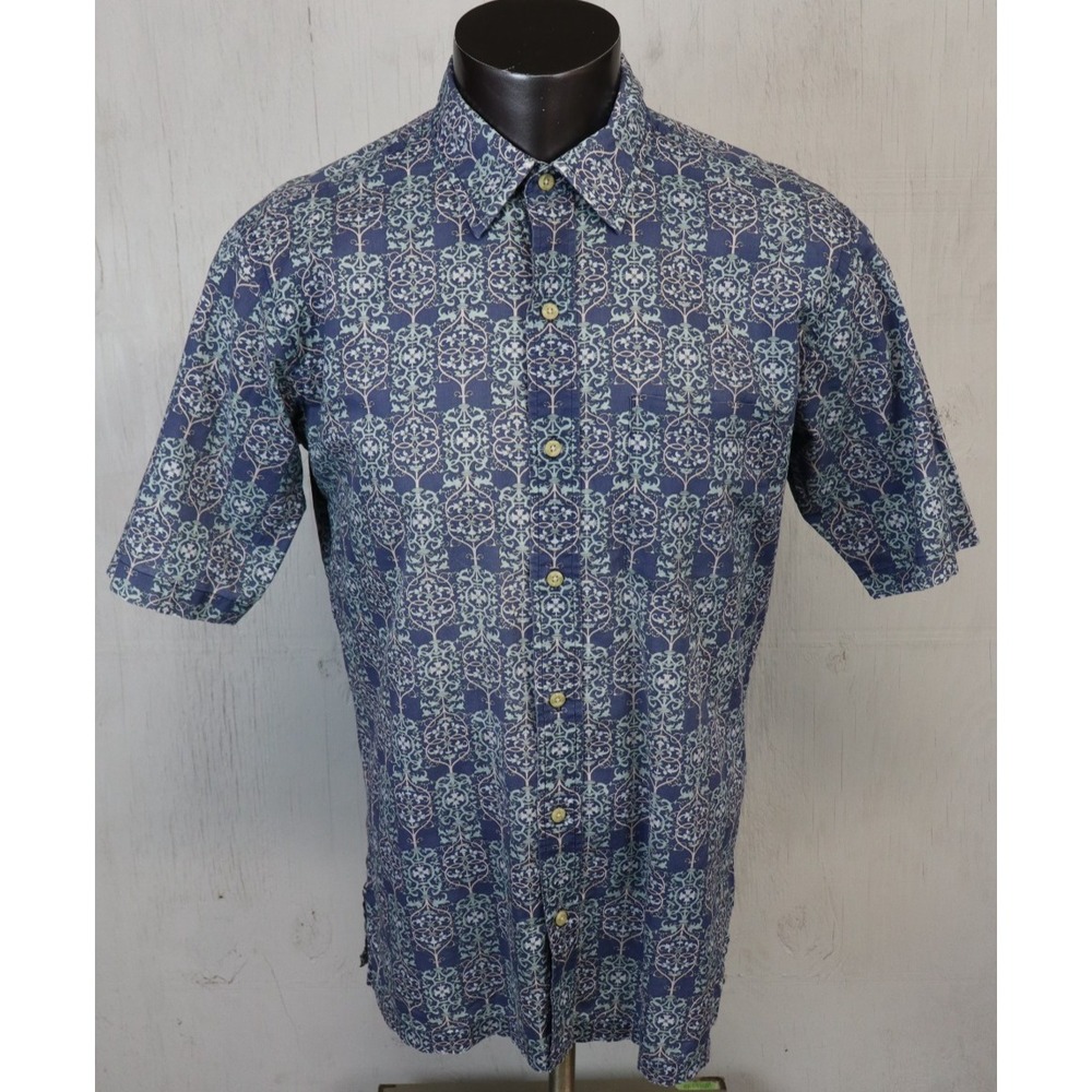 Ono Liberty House Hawaiian Shirt Button Front L Blue Green Geometric Cotton